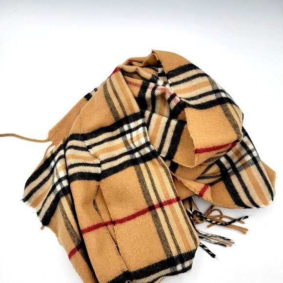 Preston & York Tan Preppy Dark Academia  Plaid Winter Scarf With Fringe - Picture 6 of 8